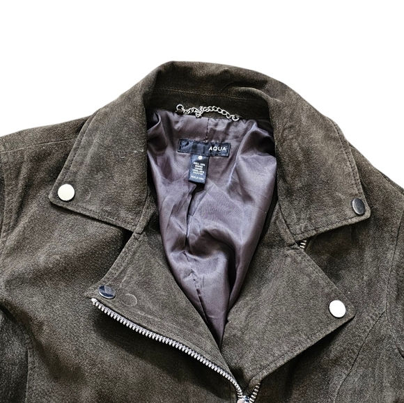 Aqua 100% Green Suede Leather Moto Zip Up Jacket Size Small - Picture 2 of 5